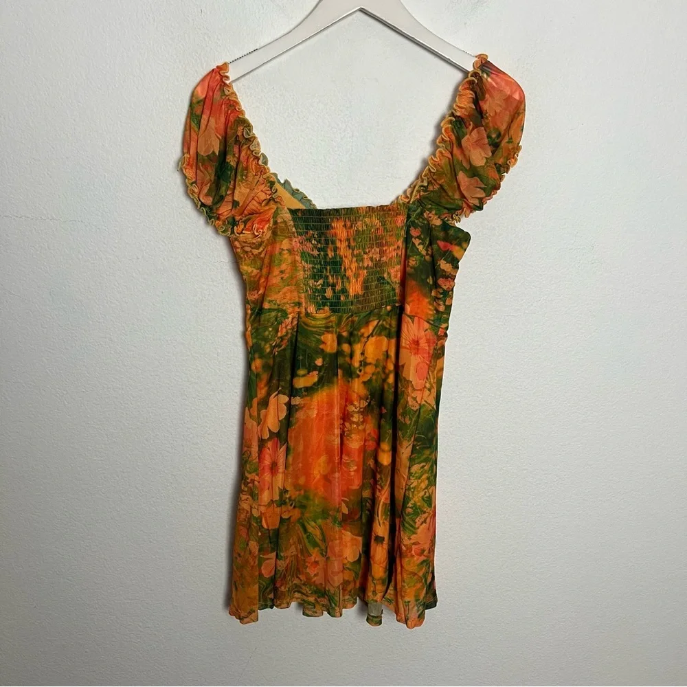 NEW Urban Outfitters Audrey Mesh Babydoll Mini Dress Size Medium Orange Green - Picture 8 of 9